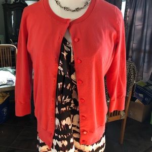 Talbots Red Cherry Cardigan Pima Cotton Soft Beach MP Medium Petite Casual